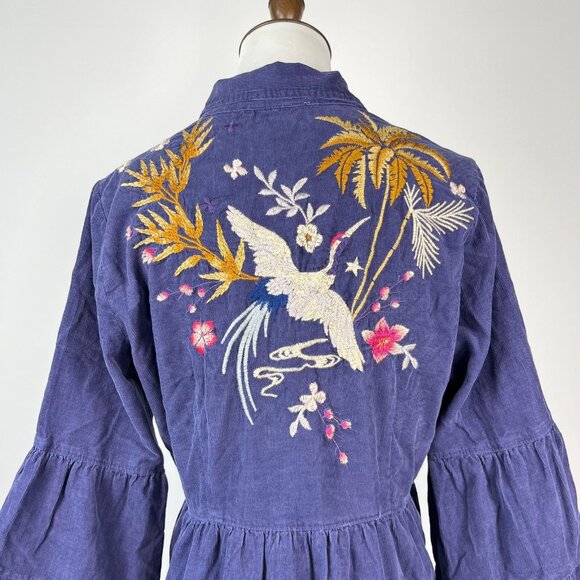 NWOT Johnny Was Emiko Tiered Embroidered Corduroy 3/4 Sleeves Dress Oversized S - Picture 8 of 15